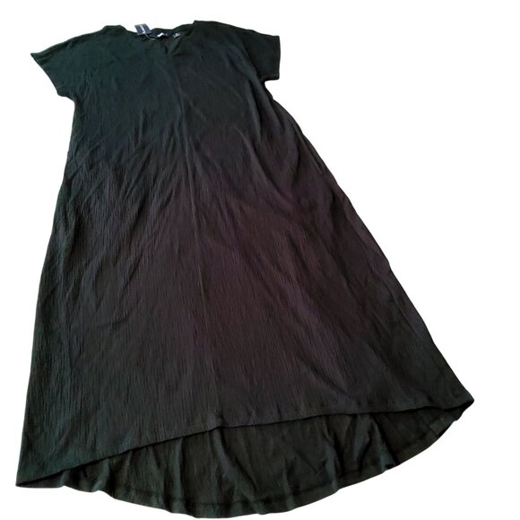 Lands End Womens Black Crinkle Midi Dress Size M V-neckline  Crinkle texture - Picture 2 of 8